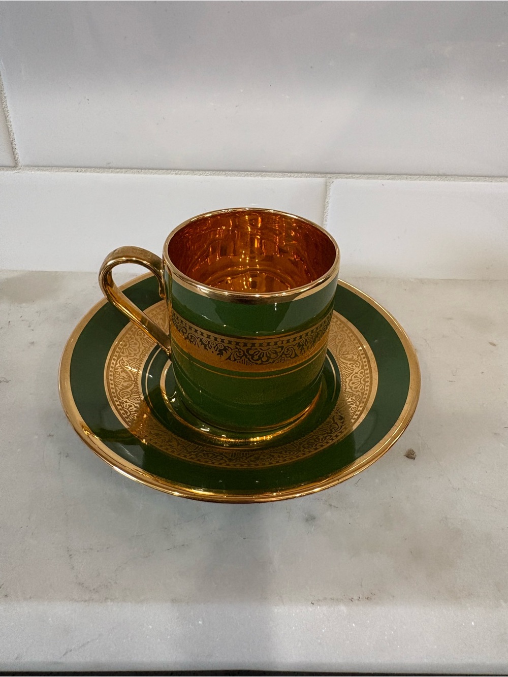 Limoges Green and Gold Demitasse Cup and Saucer
